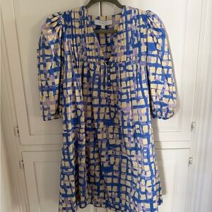 Hunter Bell Jenkins Dress-  Blue and Cream Patterned Dress- small